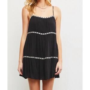 Mustard Seed Brittany Tiered Romper Dress Black Festival Medium Cowgirl NEW